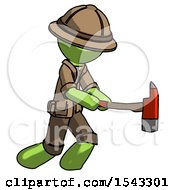 Poster, Art Print Of Green Explorer Ranger Man With Ax Hitting Striking Or Chopping