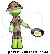 Poster, Art Print Of Green Explorer Ranger Man Frying Egg In Pan Or Wok Facing Right