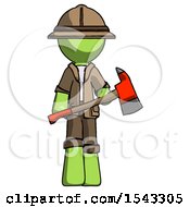 Poster, Art Print Of Green Explorer Ranger Man Holding Red Fire Fighters Ax