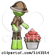 Poster, Art Print Of Green Explorer Ranger Man With Giant Cupcake Dessert