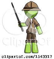 Green Explorer Ranger Man Standing Up With Ninja Sword Katana