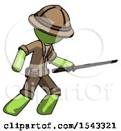 Poster, Art Print Of Green Explorer Ranger Man Stabbing With Ninja Sword Katana