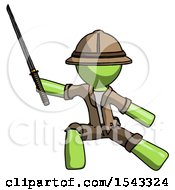 Poster, Art Print Of Green Explorer Ranger Man With Ninja Sword Katana In Defense Pose