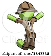 Poster, Art Print Of Green Explorer Ranger Man Jumping Or Kneeling With Gladness