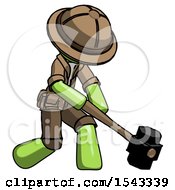 Poster, Art Print Of Green Explorer Ranger Man Hitting With Sledgehammer Or Smashing Something At Angle