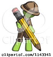 Poster, Art Print Of Green Explorer Ranger Man Writing With Large Pencil