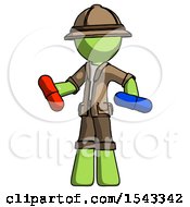 Poster, Art Print Of Green Explorer Ranger Man Red Pill Or Blue Pill Concept