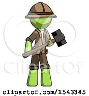 Poster, Art Print Of Green Explorer Ranger Man With Sledgehammer Standing Ready To Work Or Defend