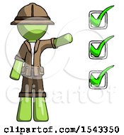 Poster, Art Print Of Green Explorer Ranger Man Standing By List Of Checkmarks