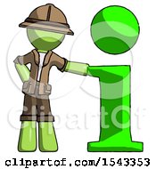 Poster, Art Print Of Green Explorer Ranger Man With Info Symbol Leaning Up Against It
