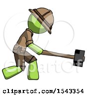 Poster, Art Print Of Green Explorer Ranger Man Hitting With Sledgehammer Or Smashing Something