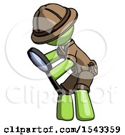 Poster, Art Print Of Green Explorer Ranger Man Inspecting With Large Magnifying Glass Left