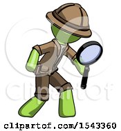 Poster, Art Print Of Green Explorer Ranger Man Inspecting With Large Magnifying Glass Right