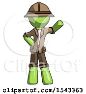 Poster, Art Print Of Green Explorer Ranger Man Waving Left Arm With Hand On Hip