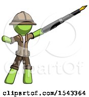Poster, Art Print Of Green Explorer Ranger Man Pen Is Mightier Than The Sword Calligraphy Pose