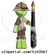 Poster, Art Print Of Green Explorer Ranger Man Holding Giant Calligraphy Pen