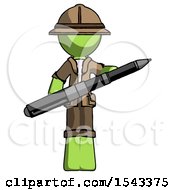 Green Explorer Ranger Man Posing Confidently With Giant Pen