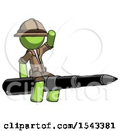 Green Explorer Ranger Man Riding A Pen Like A Giant Rocket