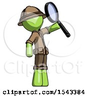 Poster, Art Print Of Green Explorer Ranger Man Inspecting With Large Magnifying Glass Facing Up