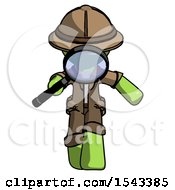 Poster, Art Print Of Green Explorer Ranger Man Looking Down Through Magnifying Glass