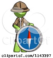 Green Explorer Ranger Man Standing Beside Large Compass
