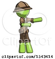 Poster, Art Print Of Green Explorer Ranger Man Presenting Something To His Left