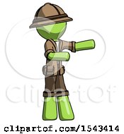 Green Explorer Ranger Man Presenting Something To His Left