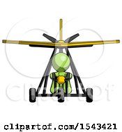 Poster, Art Print Of Green Design Mascot Man In Ultralight Aircraft Front View