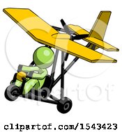 Poster, Art Print Of Green Design Mascot Man In Ultralight Aircraft Top Side View