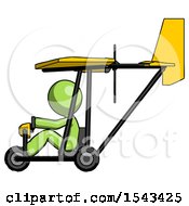 Poster, Art Print Of Green Design Mascot Man In Ultralight Aircraft Side View