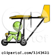 Green Design Mascot Man In Ultralight Aircraft Side View