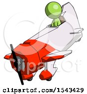 Green Design Mascot Man In Geebee Stunt Plane Descending View
