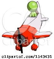 Poster, Art Print Of Green Design Mascot Man In Geebee Stunt Plane Descending Front Angle View