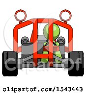 Green Design Mascot Man Riding Sports Buggy Front View