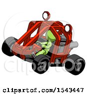Poster, Art Print Of Green Design Mascot Man Riding Sports Buggy Side Top Angle View