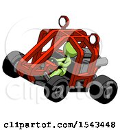 Poster, Art Print Of Green Design Mascot Woman Riding Sports Buggy Side Top Angle View
