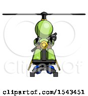 Green Design Mascot Man Flying In Gyrocopter Front View