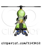 Green Design Mascot Woman Flying In Gyrocopter Front View