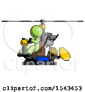 Green Design Mascot Man Flying In Gyrocopter Front Side Angle View