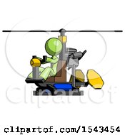 Green Design Mascot Woman Flying In Gyrocopter Front Side Angle View