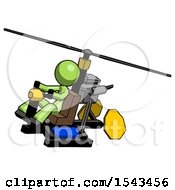 Green Design Mascot Woman Flying In Gyrocopter Front Side Angle Top View