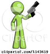 Poster, Art Print Of Green Design Mascot Man Holding Handgun