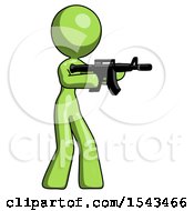 Poster, Art Print Of Green Design Mascot Woman Shooting Automatic Assault Weapon