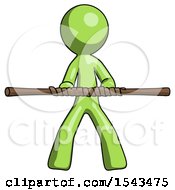 Green Design Mascot Man Bo Staff Kung Fu Defense Pose