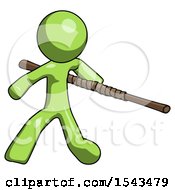 Poster, Art Print Of Green Design Mascot Man Bo Staff Action Hero Kung Fu Pose