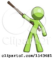 Poster, Art Print Of Green Design Mascot Man Bo Staff Pointing Up Pose