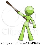Poster, Art Print Of Green Design Mascot Woman Bo Staff Pointing Up Pose