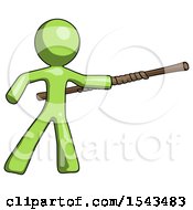 Poster, Art Print Of Green Design Mascot Man Bo Staff Pointing Right Kung Fu Pose