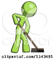 Poster, Art Print Of Green Design Mascot Man Cleaning Services Janitor Sweeping Side View