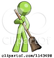 Green Design Mascot Woman Sweeping Area With Broom